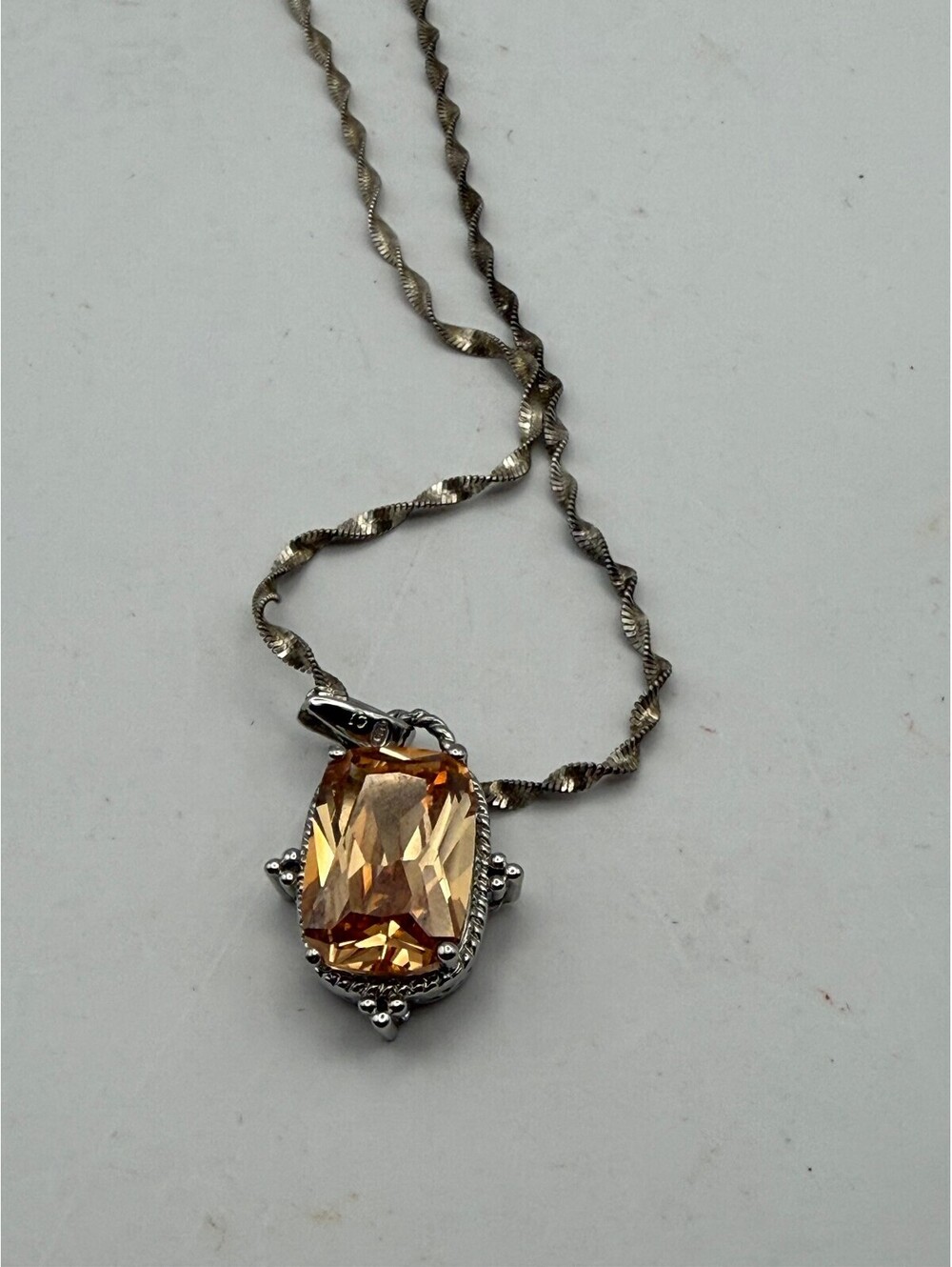 925 Sterling Silver Apricot CZ Pendant Necklace 24" Herringbone Italy